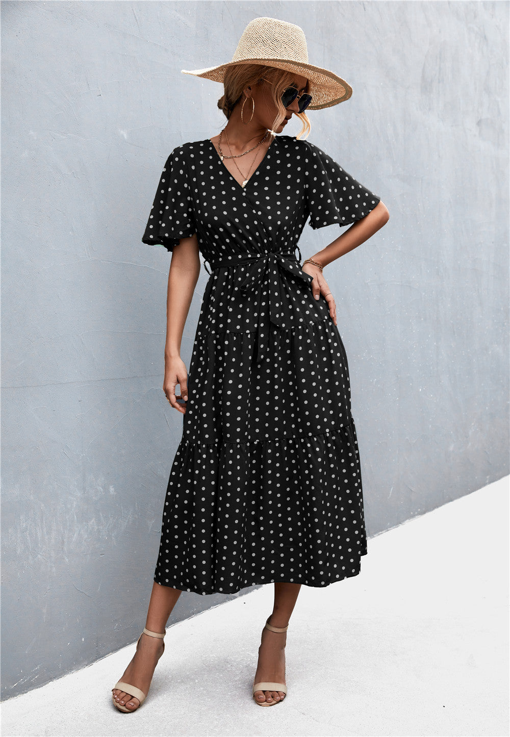 Honeybee Mumford's V-Neck Flutter Sleeve Belted Dress