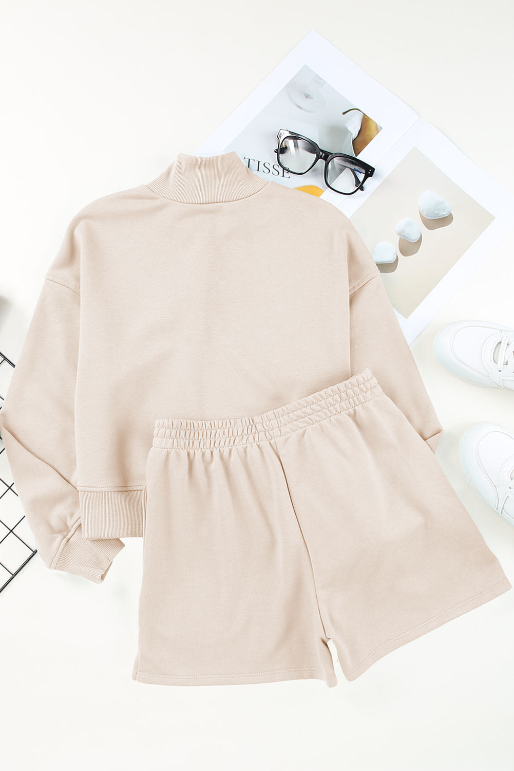 Honeybee Mumford's Apricot Casual High Neck Henley Top and Short Outfit