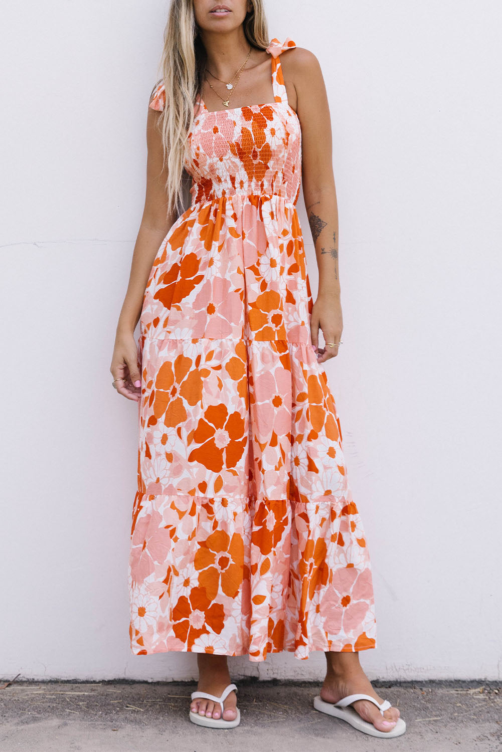 Honeybee Mumford's Floral Tie-Shoulder Smocked Maxi Dress