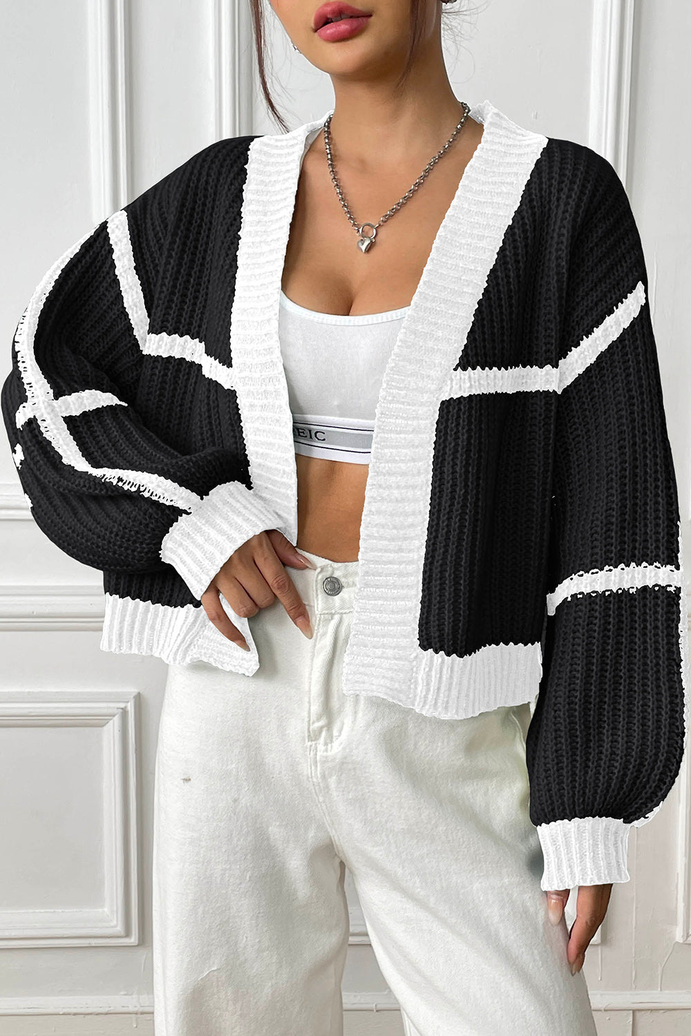 Honeybee Mumford's Contrast Open Front Long Sleeve Cardigan