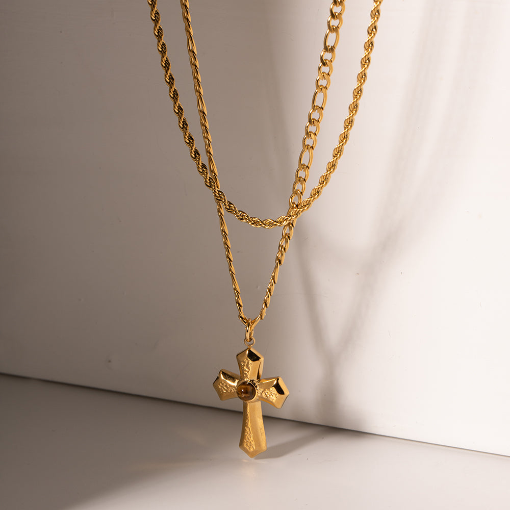 Honeybee Mumford's Honeybee Mumford's 18K Gold-Plated Double Layered Cross Necklace