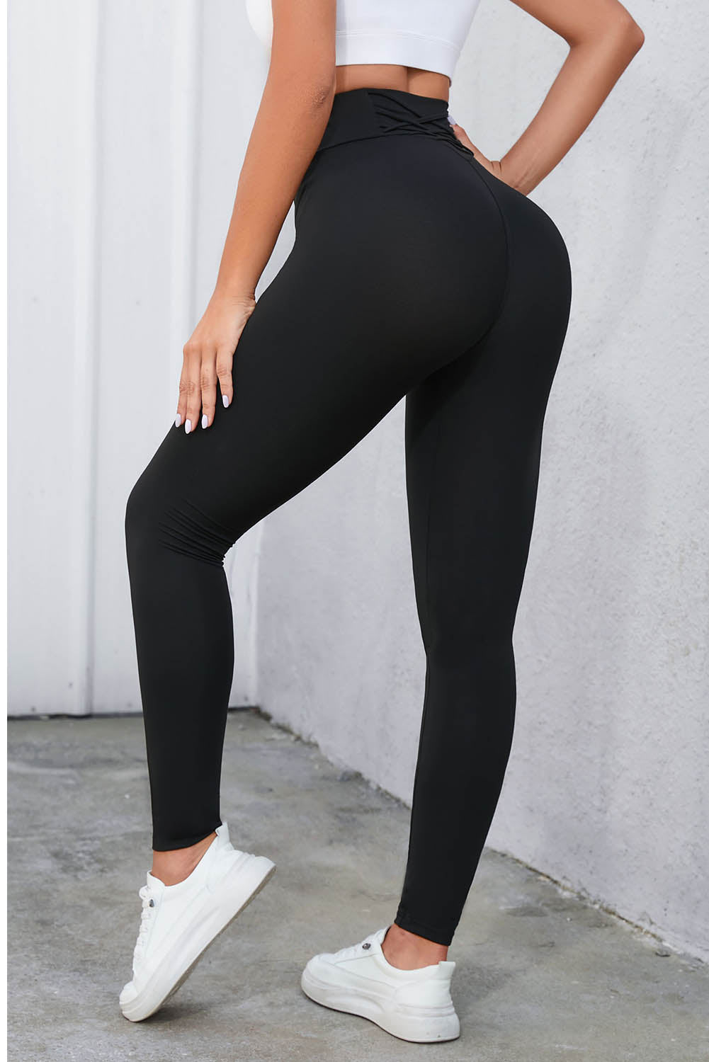 Honeybee Mumford's Crisscross Detail Wide Waistband Leggings