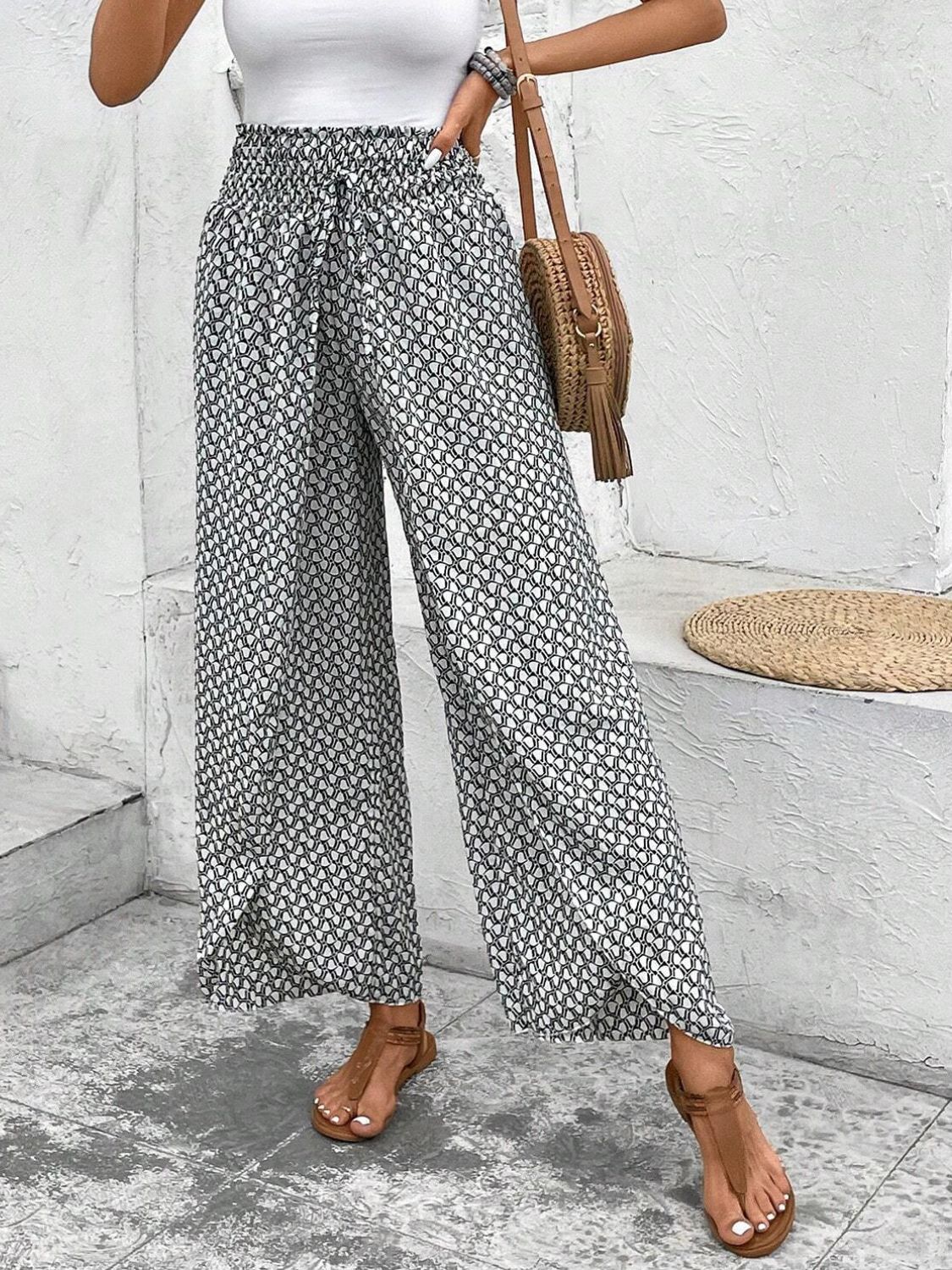 Honeybee Mumford's Tied Printed Wide Leg Pants