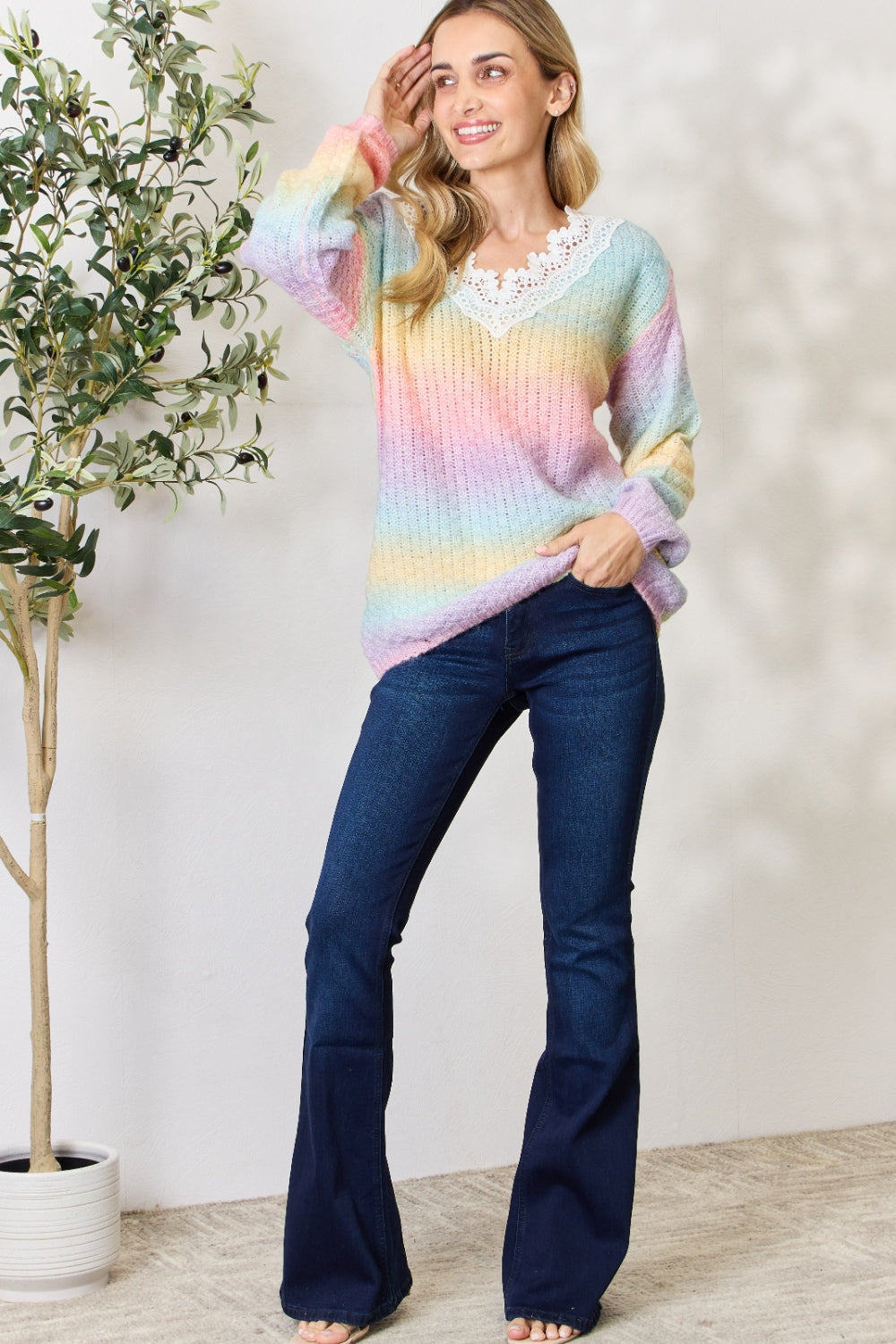 Honeybee Mumford's Rainbow Gradient Crochet Sweater