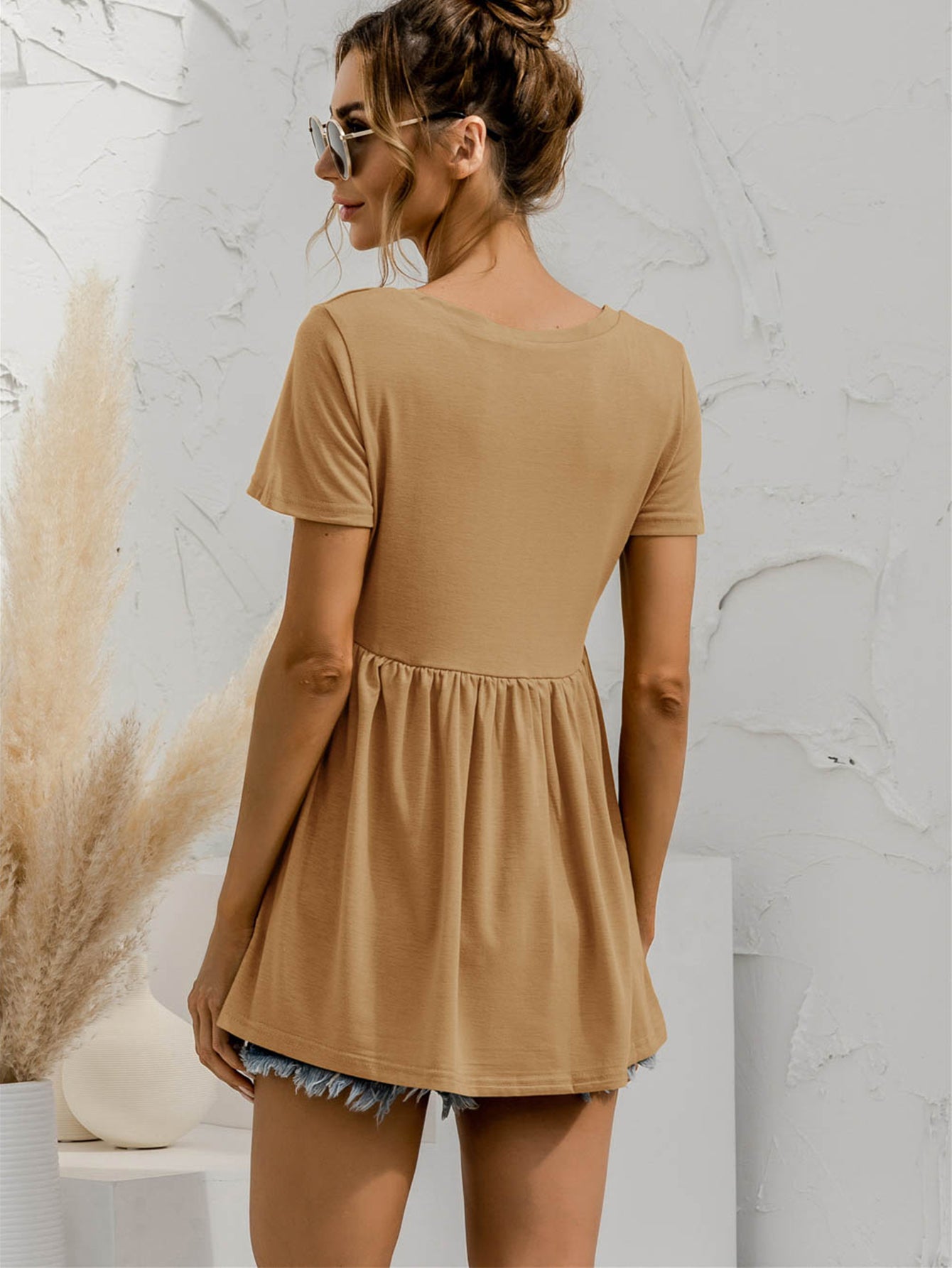 Honeybee Mumford's V-Neck Short Sleeve Babydoll Top