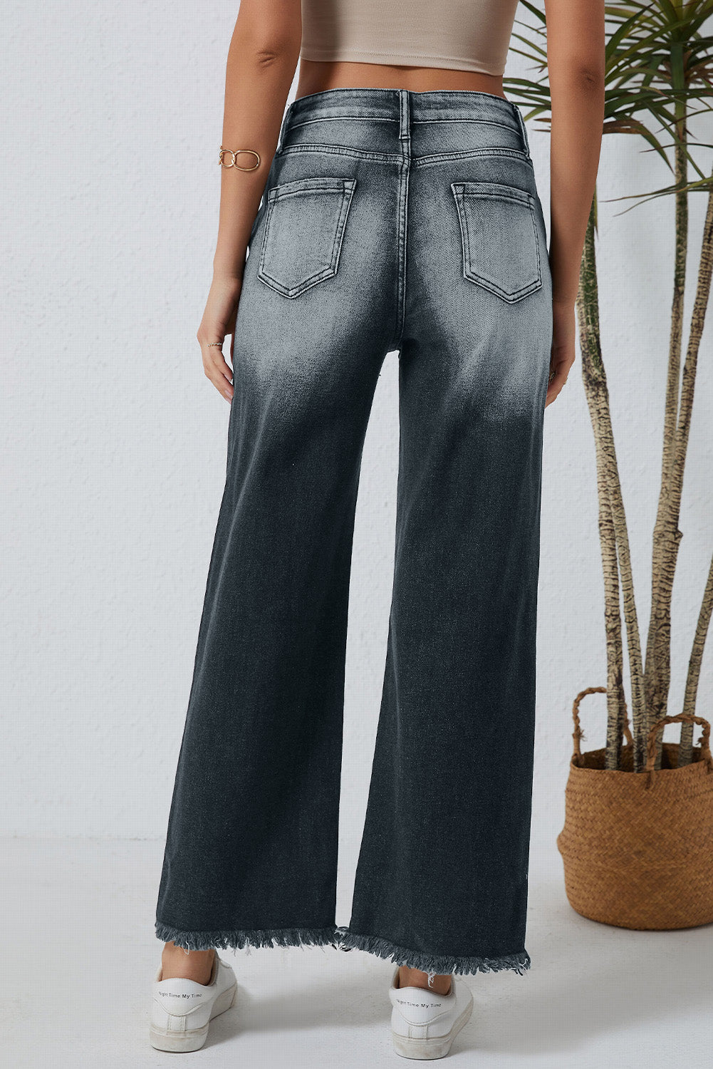 Honeybee Mumford's Gray Vintage Distressed Wide Leg Jeans