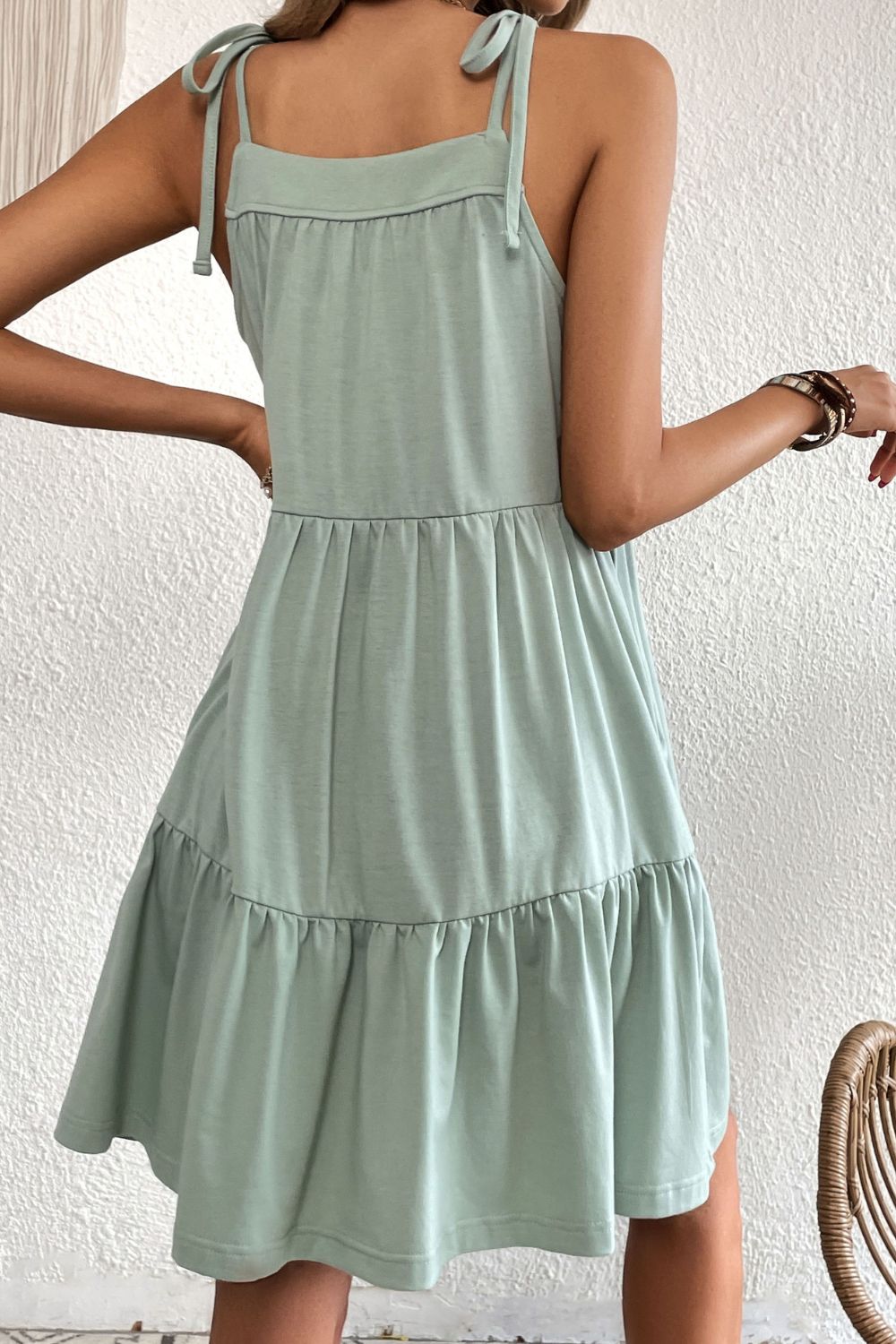 Honeybee Mumford's Tie-Shoulder Tiered Dress with Pockets