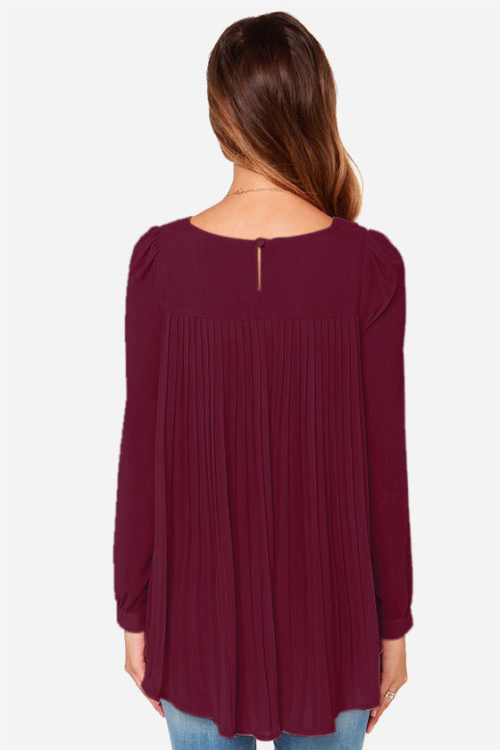 Honeybee Mumford's Full Size Round Neck Back Pleated Blouse