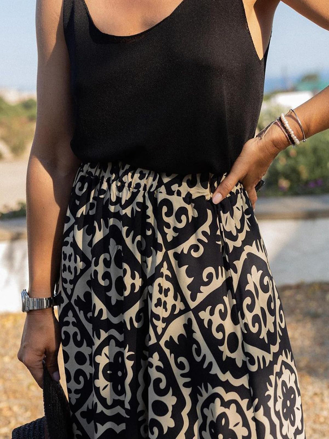 Honeybee Mumford's Geometric Elastic Waist Maxi Skirt