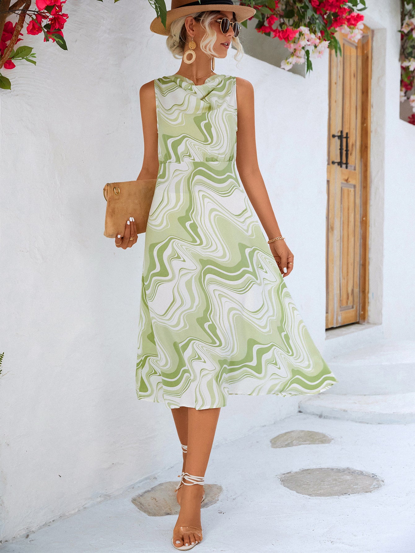 Honeybee Mumford's Printed Cowl Neck Sleeveless Dress