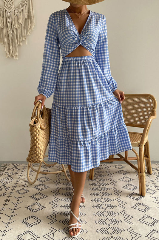 Honeybee Mumford's Plaid Cutout Twist Front Midi Dress