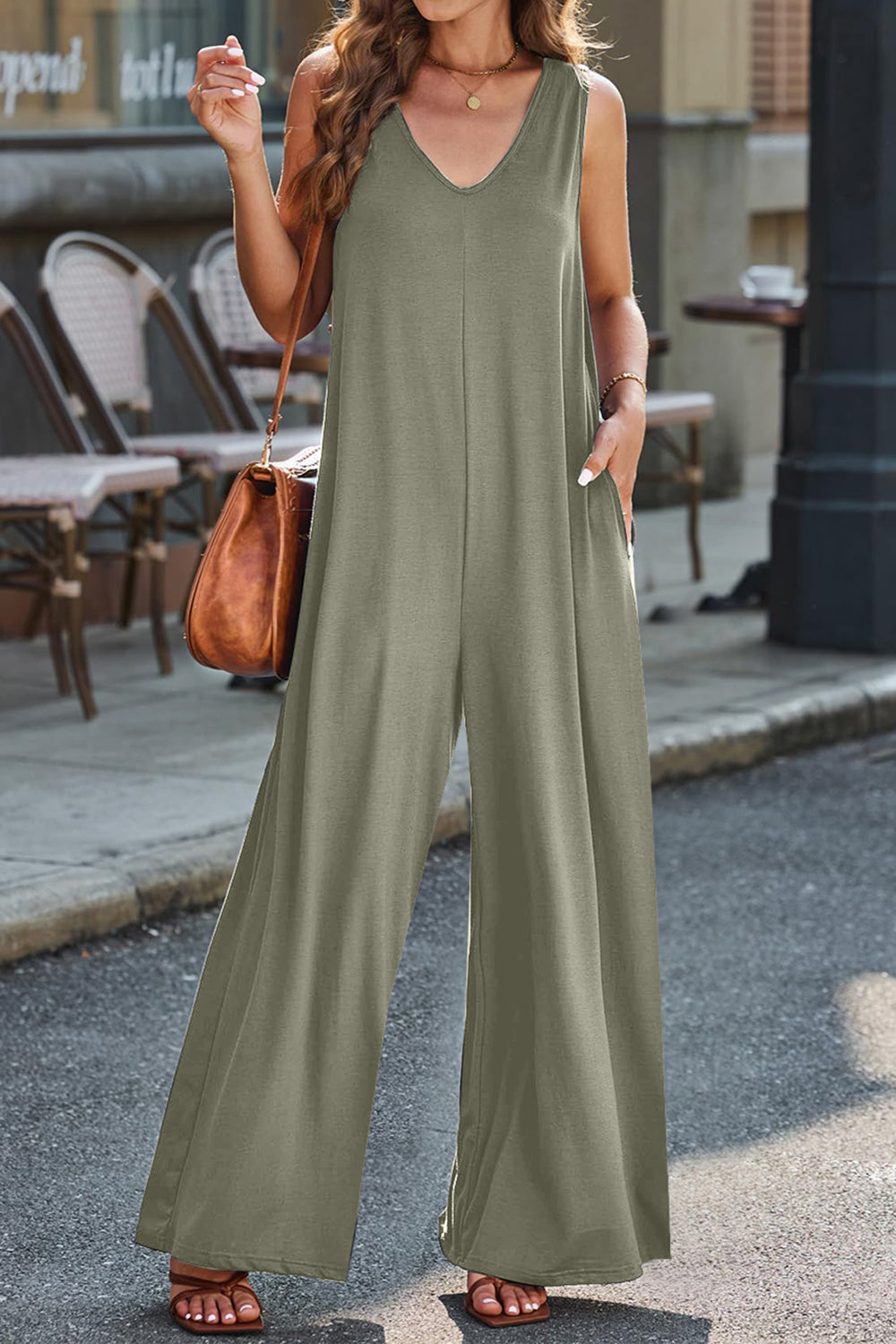 Honeybee Mumford's Full Size V-Neck Wide Strap Jumpsuit