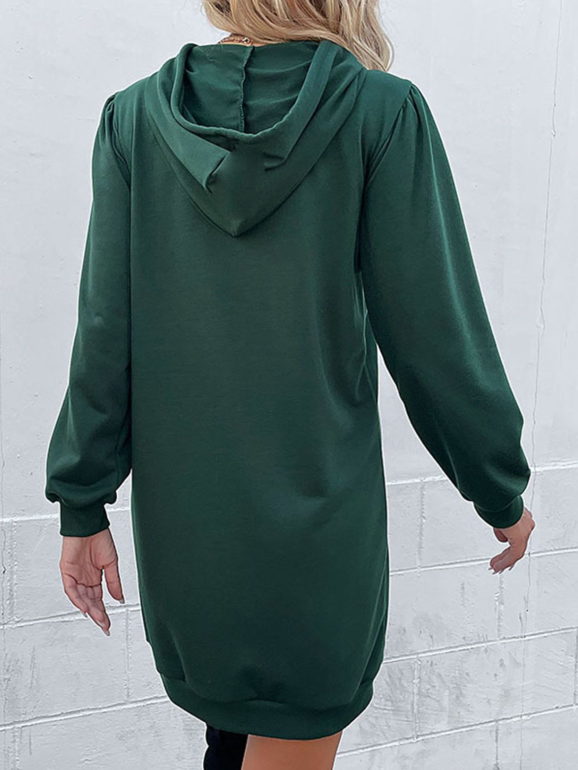 Honeybee Mumford's Green Drawstring Puff Sleeve Hooded Dress