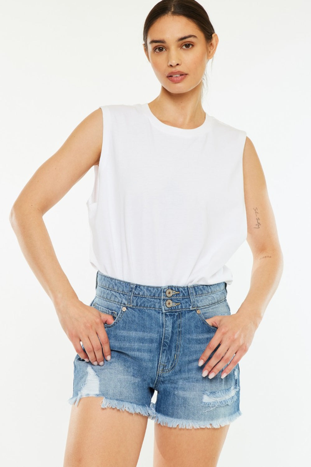 Honeybee Mumford's Full Size High Rise Raw Hem Denim Shorts