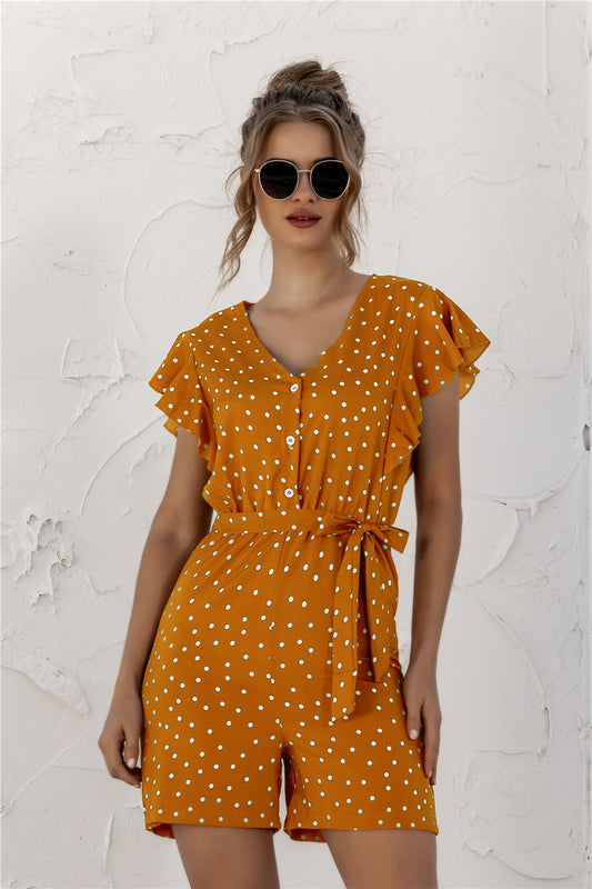 Honeybee Mumford's Ruffled Polka Dot Half Button Romper