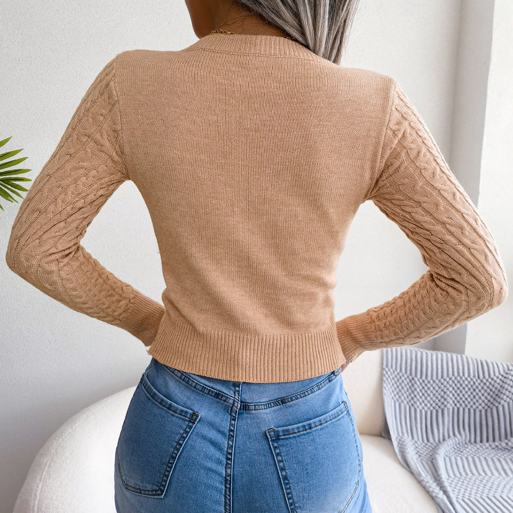 Honeybee Mumford's Cutout Cable-Knit Round Neck Sweater