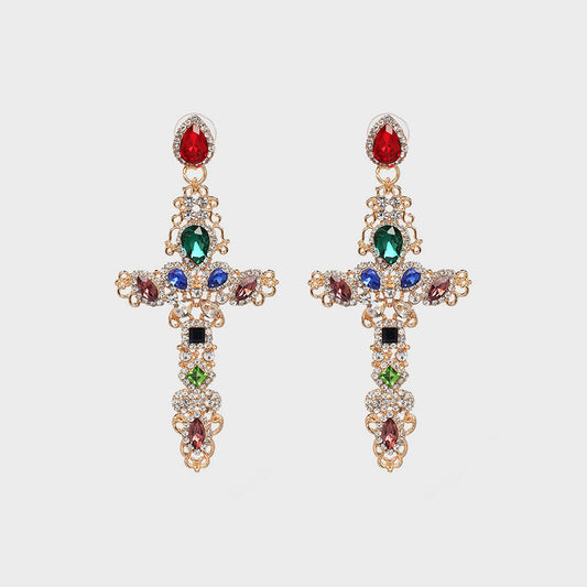 honeybee Mumford's Rhinestone Alloy Cross Earrings