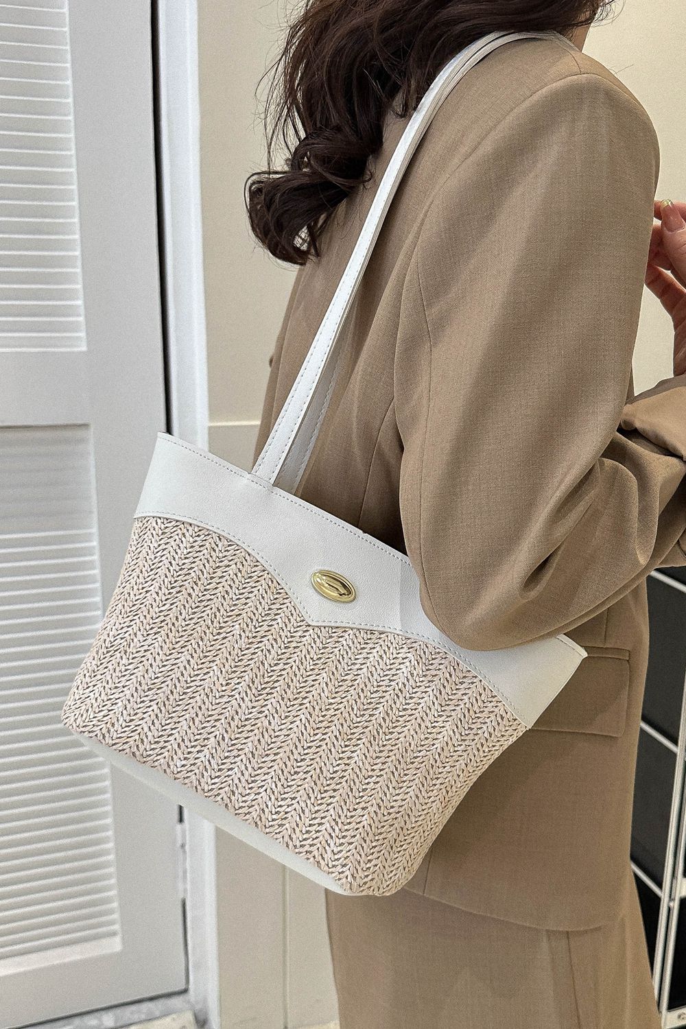 Honeybee Mumford's Two-Tone Straw Tote Bag