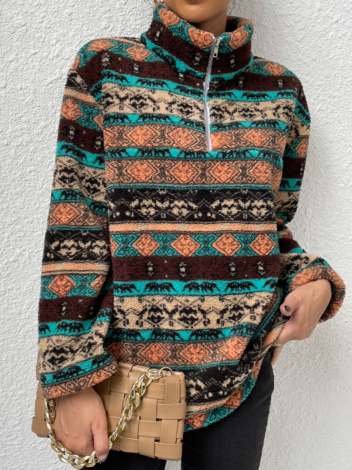 Honeybee Mumford's Printed Quarter-Zip Long Sleeve Sweater