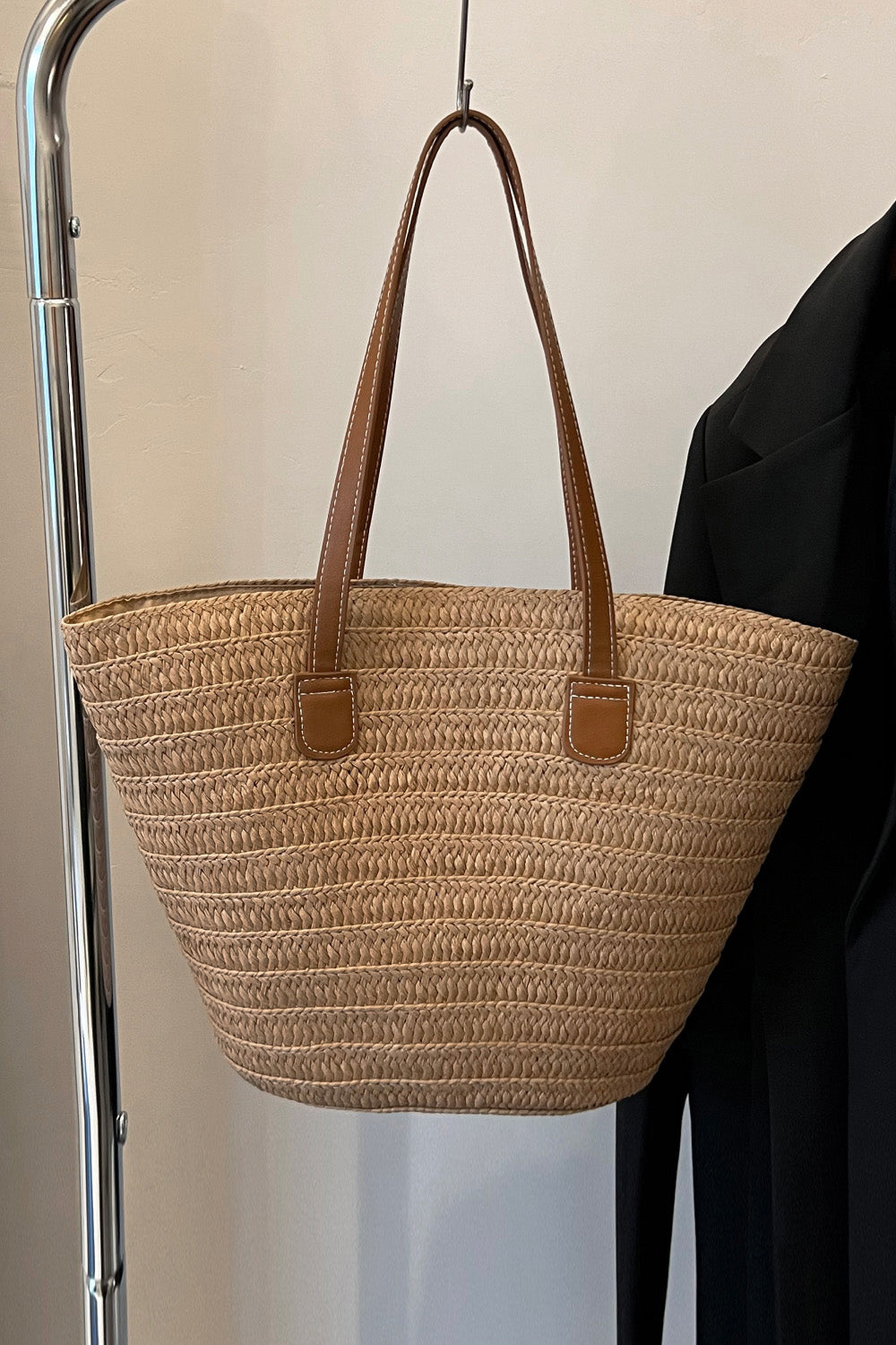 Honeybee Mumford's Leather Handle Straw Tote Bag