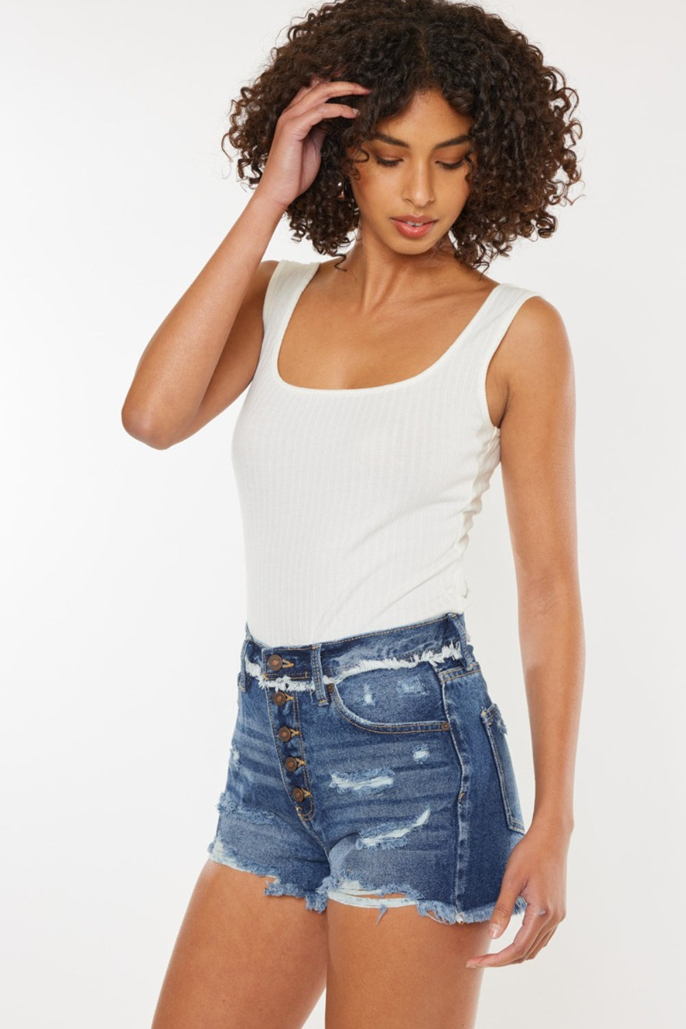 Honeybee Mumford's Distressed Button Fly Denim Shorts