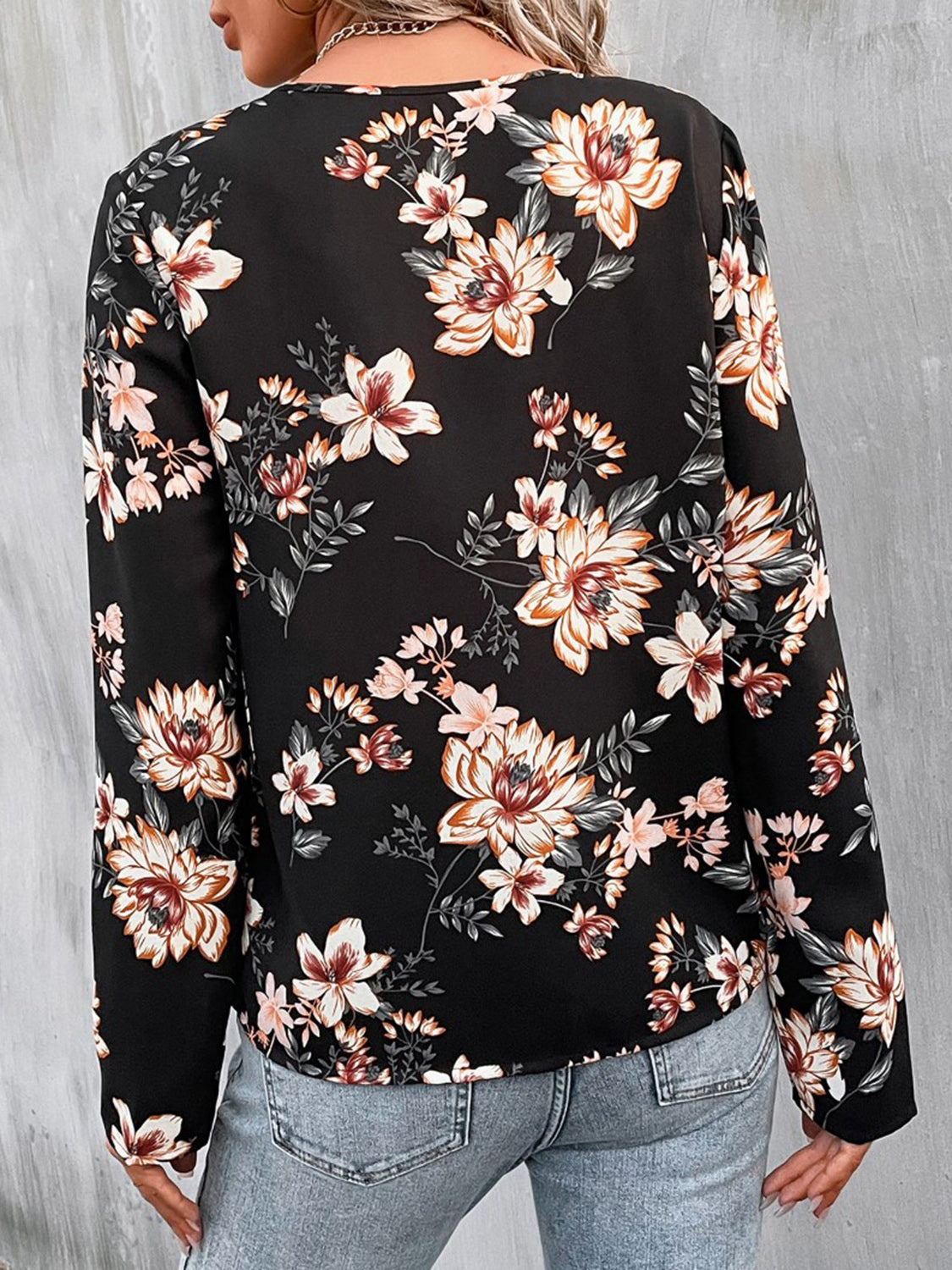 Honeybee Mumford's Printed V-Neck Long Sleeve Blouse