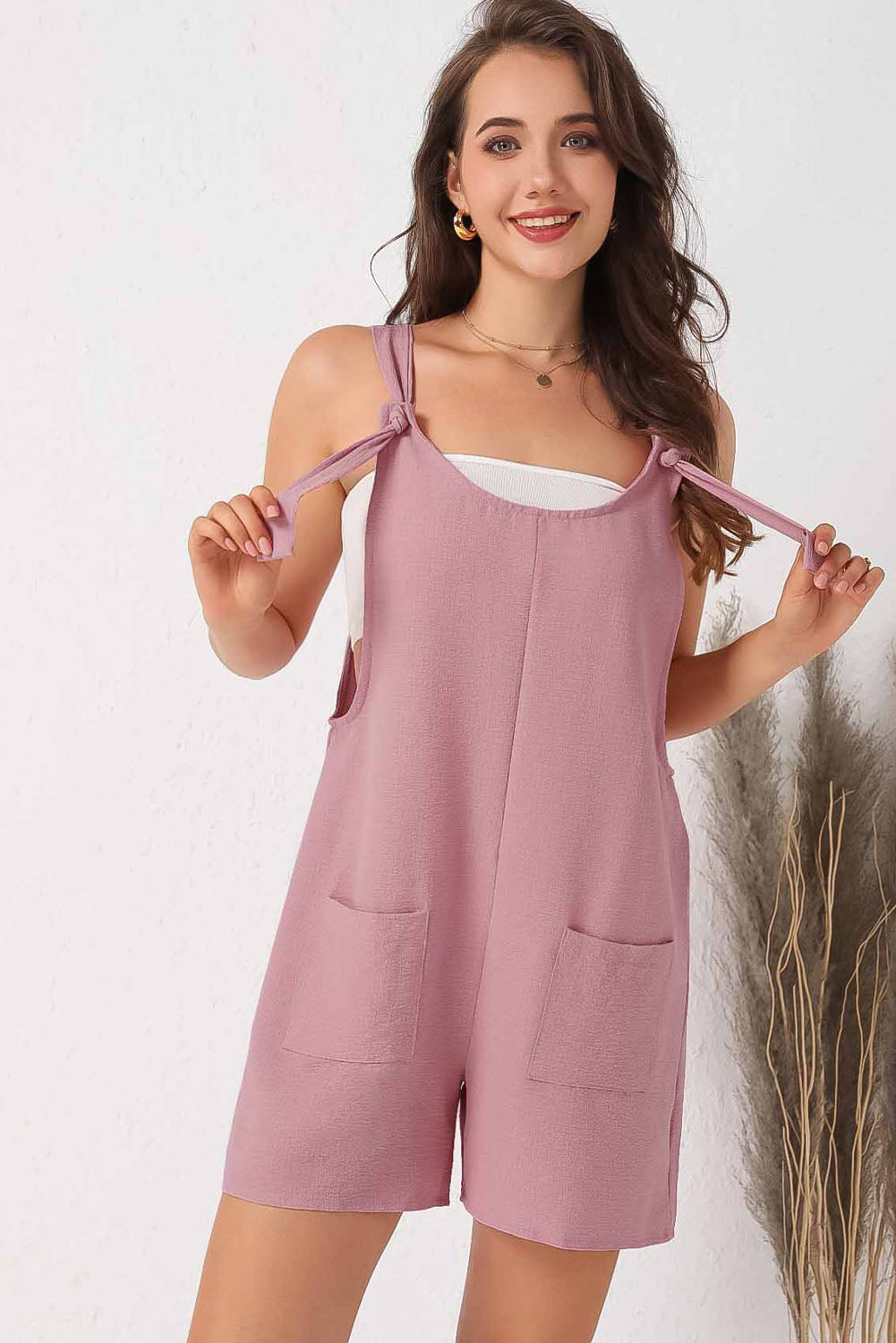 Honeybee Mumford's Pink Adjustable Straps Pocketed Textured Romper