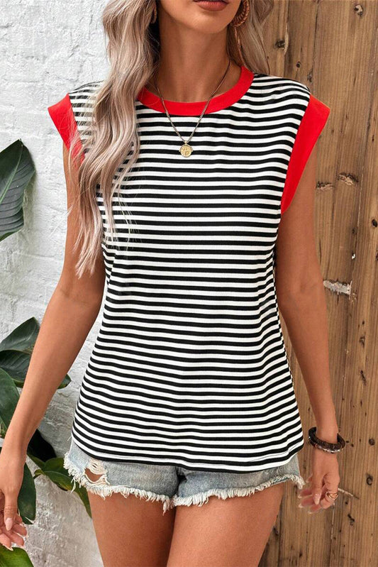 Honeybee Mumford's Striped Round Neck Cap Sleeve Top