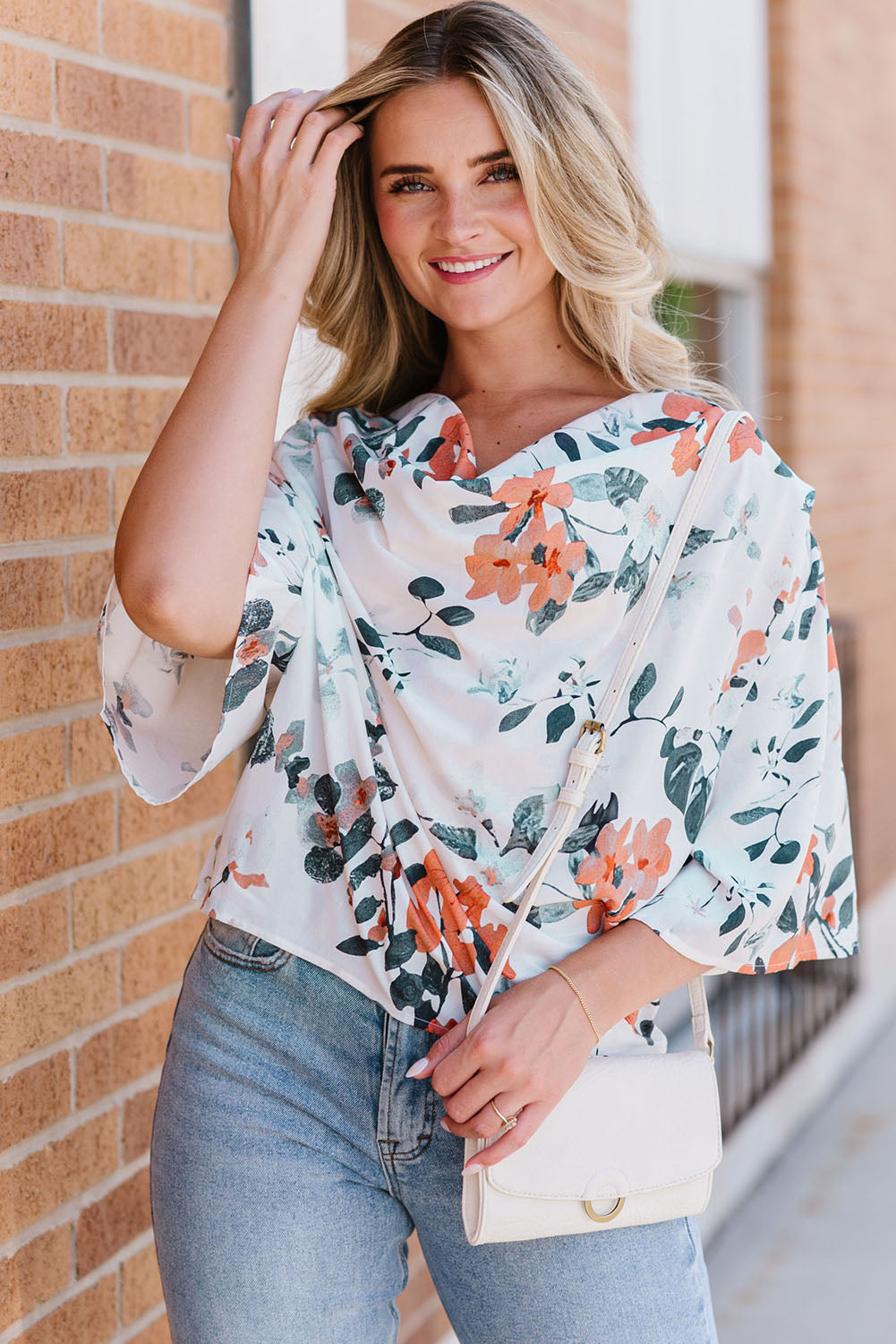 Honeybee Mumford's Floral Cowl Neck Blouse