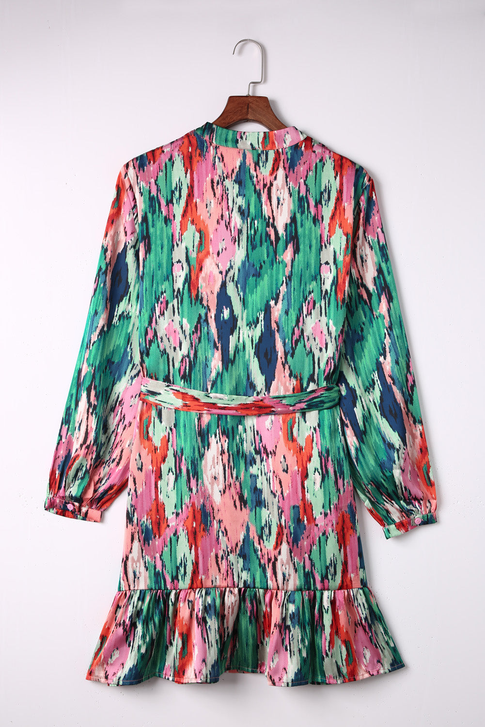 Honeybee Mumford's Casual Abstract Print Belted Ruffle Hem Dress