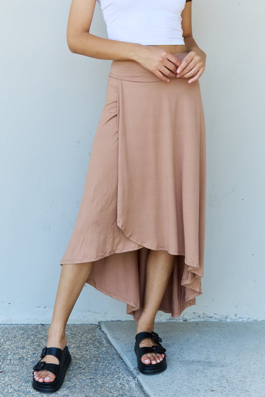 Honeybee Mumford's First Choice High Waisted Flare Maxi Skirt in Camel