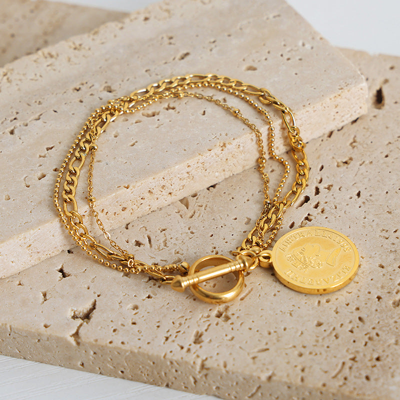 honeybee Mumford's Coin Pendant Toggle clasp 18K Gold-Plated Bracelet