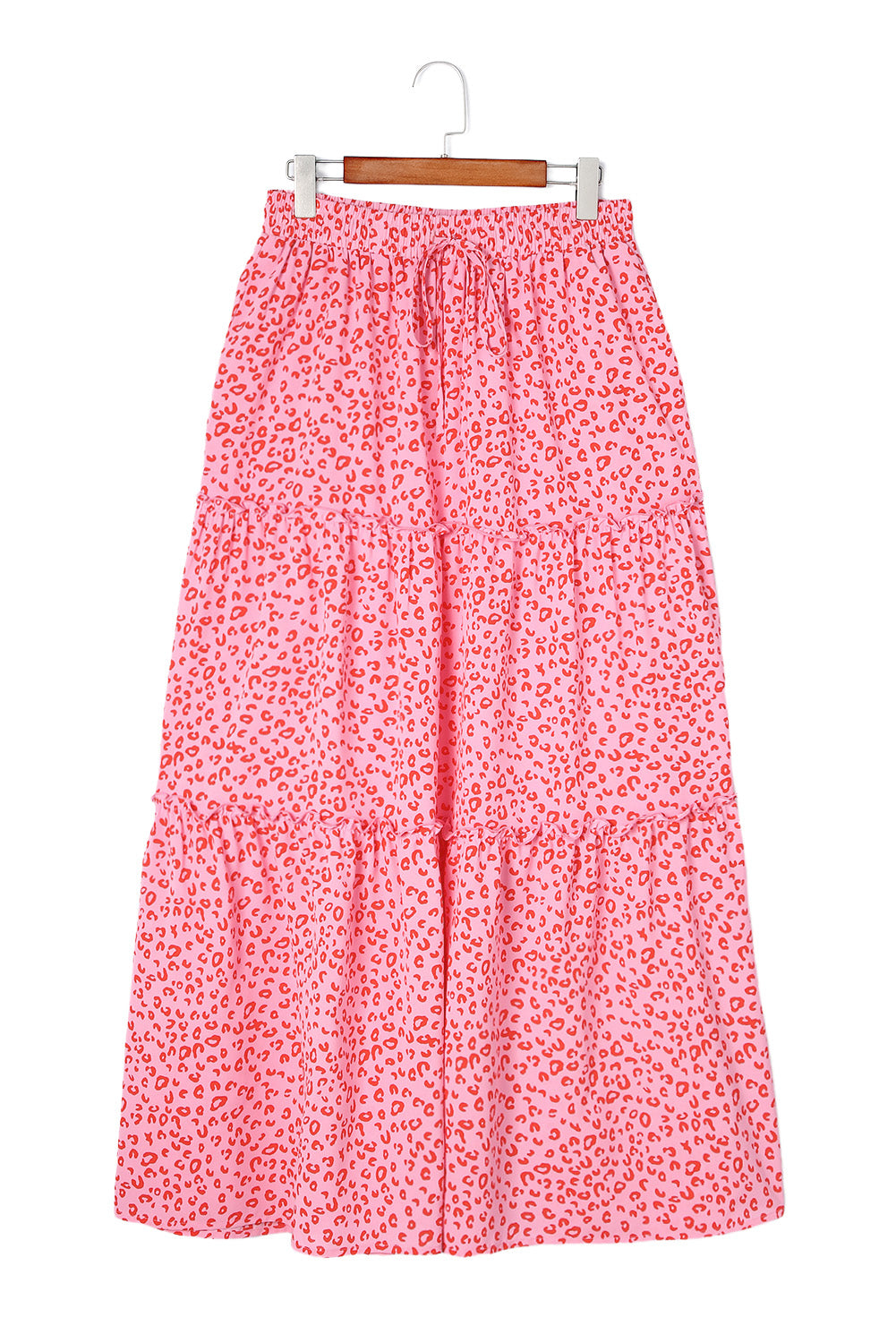 Honeybee Mumford's Pink Leopard Print Frilled Drawstring High Waist Maxi Skirt