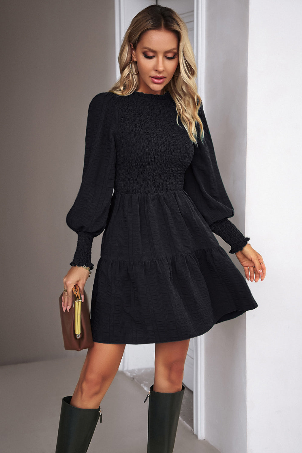 Honeybee Mumford's Smocked Lantern Sleeve Mini Dress