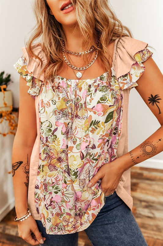 Honeybee Mumford's Ruffled Floral Square Neck Blouse