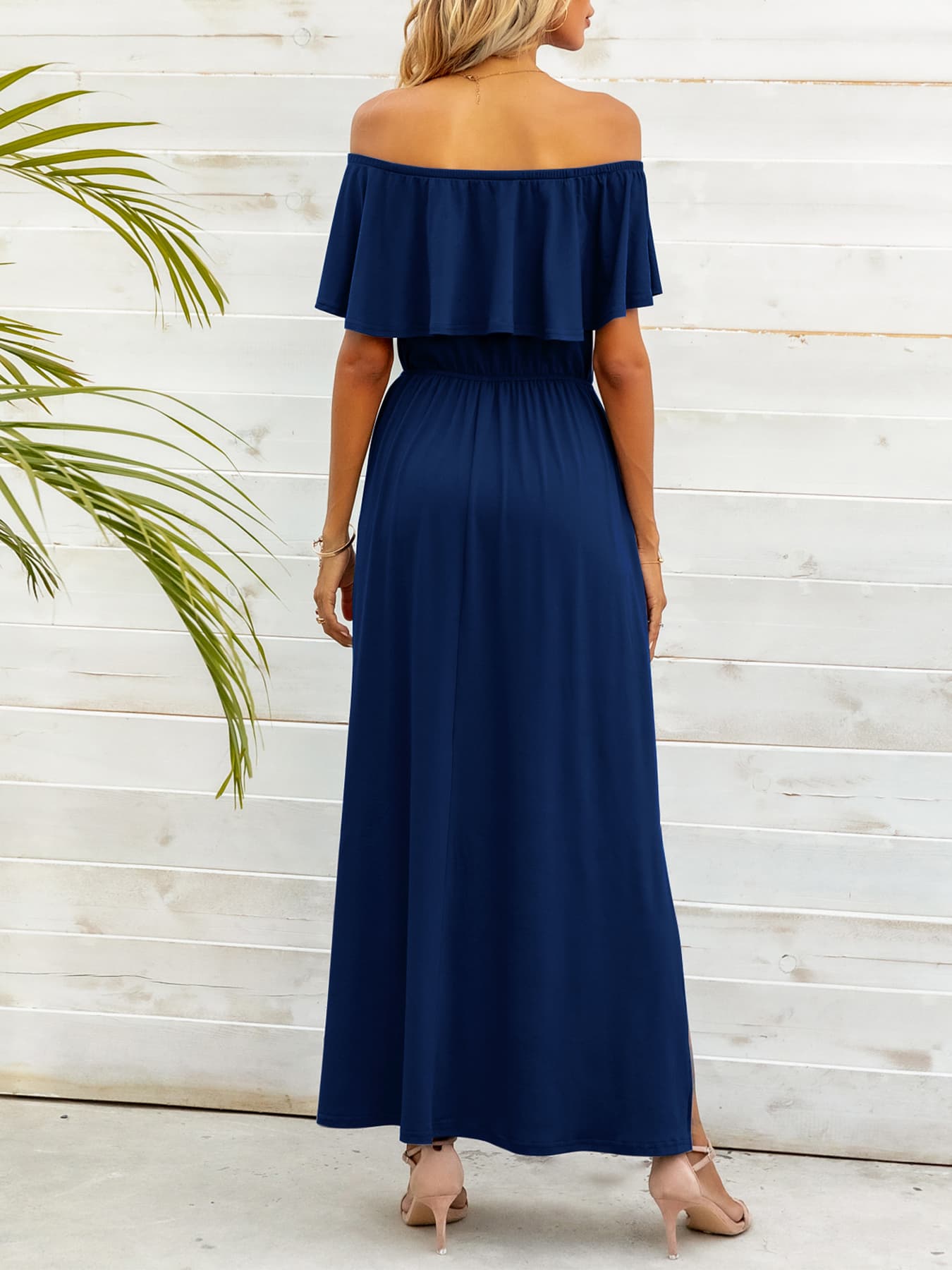 Honeybee Mumford's Off-Shoulder Slit Maxi Dress