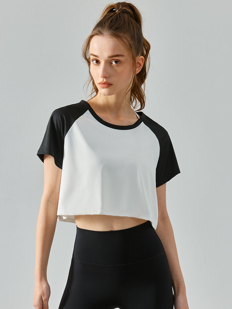 Honeybee Mumford's Round Neck Raglan Sleeve Cropped Sports Top