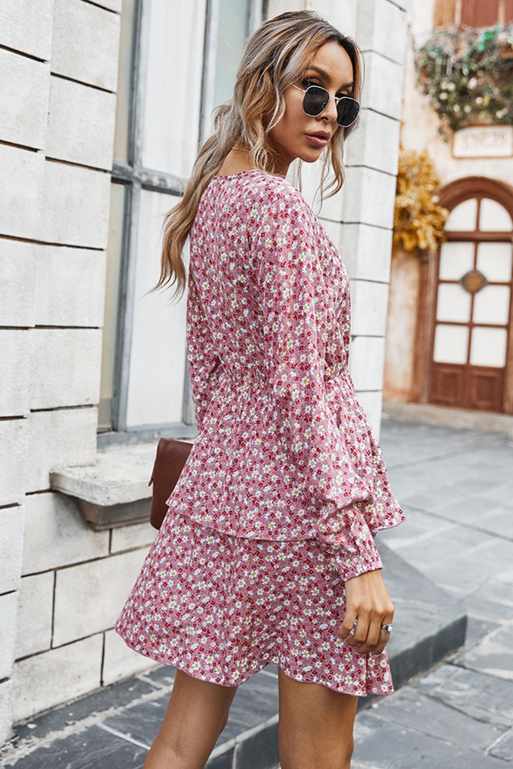 Honeybee Mumford's Floral V-Neck Layered Dress