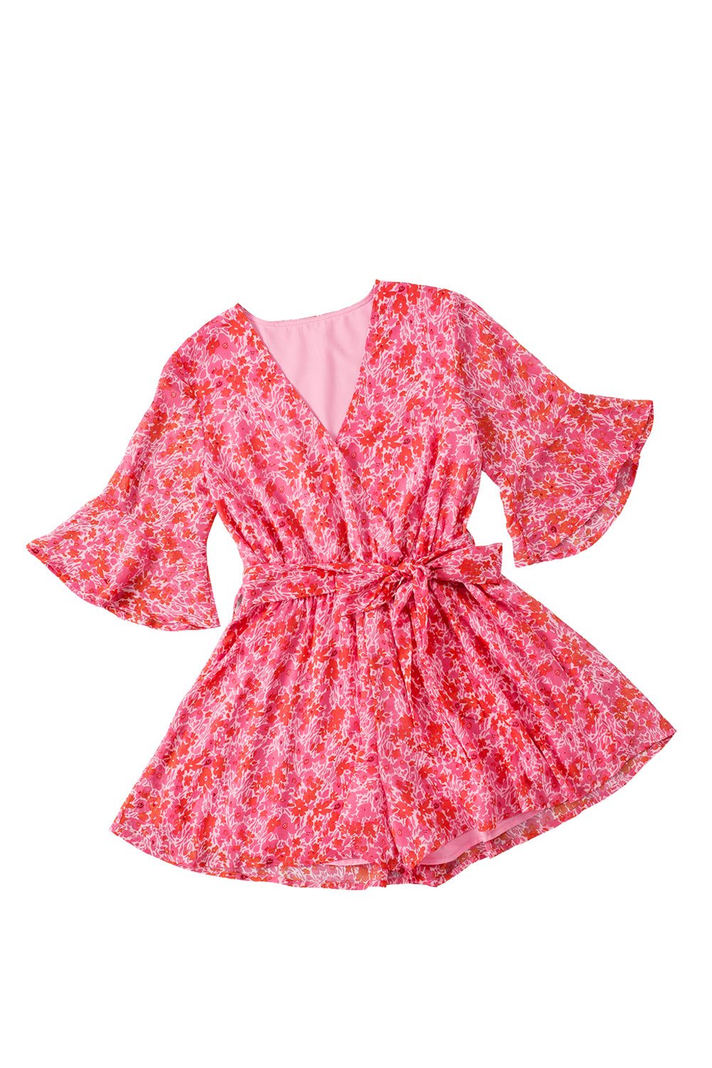 Honeybee Mumford's Pink V Neck Ruffled Sleeve Floral Romper