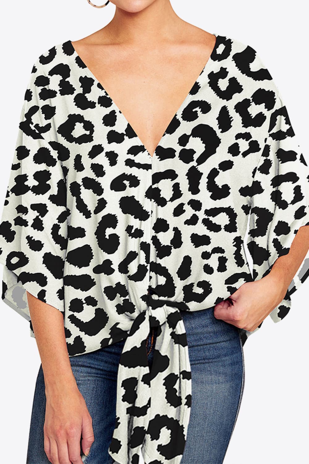 Honeybee Mumford's Printed Deep V Tie Hem Blouse