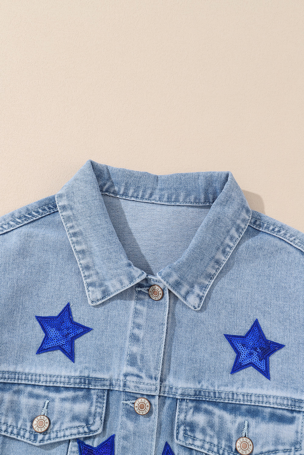 Honeybee Mumford's Bluing Sequin Star Flap Pocket Denim Jacket