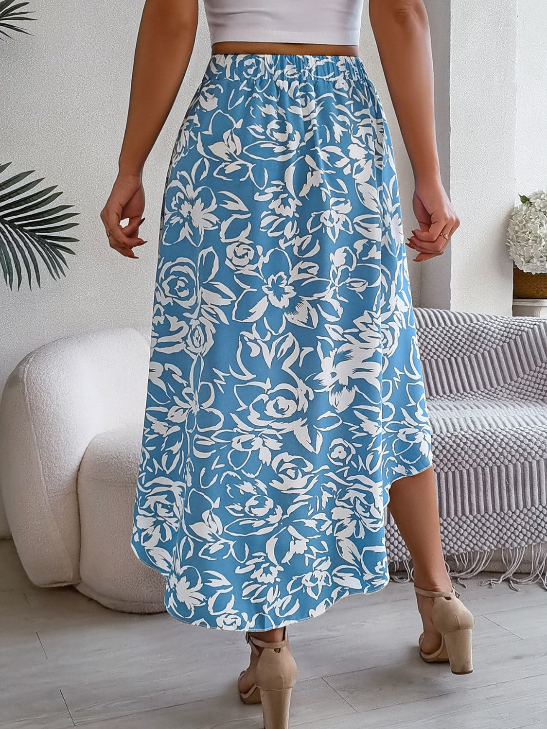 Honeybee Mumford's High-Low Printed High Waist Skirt