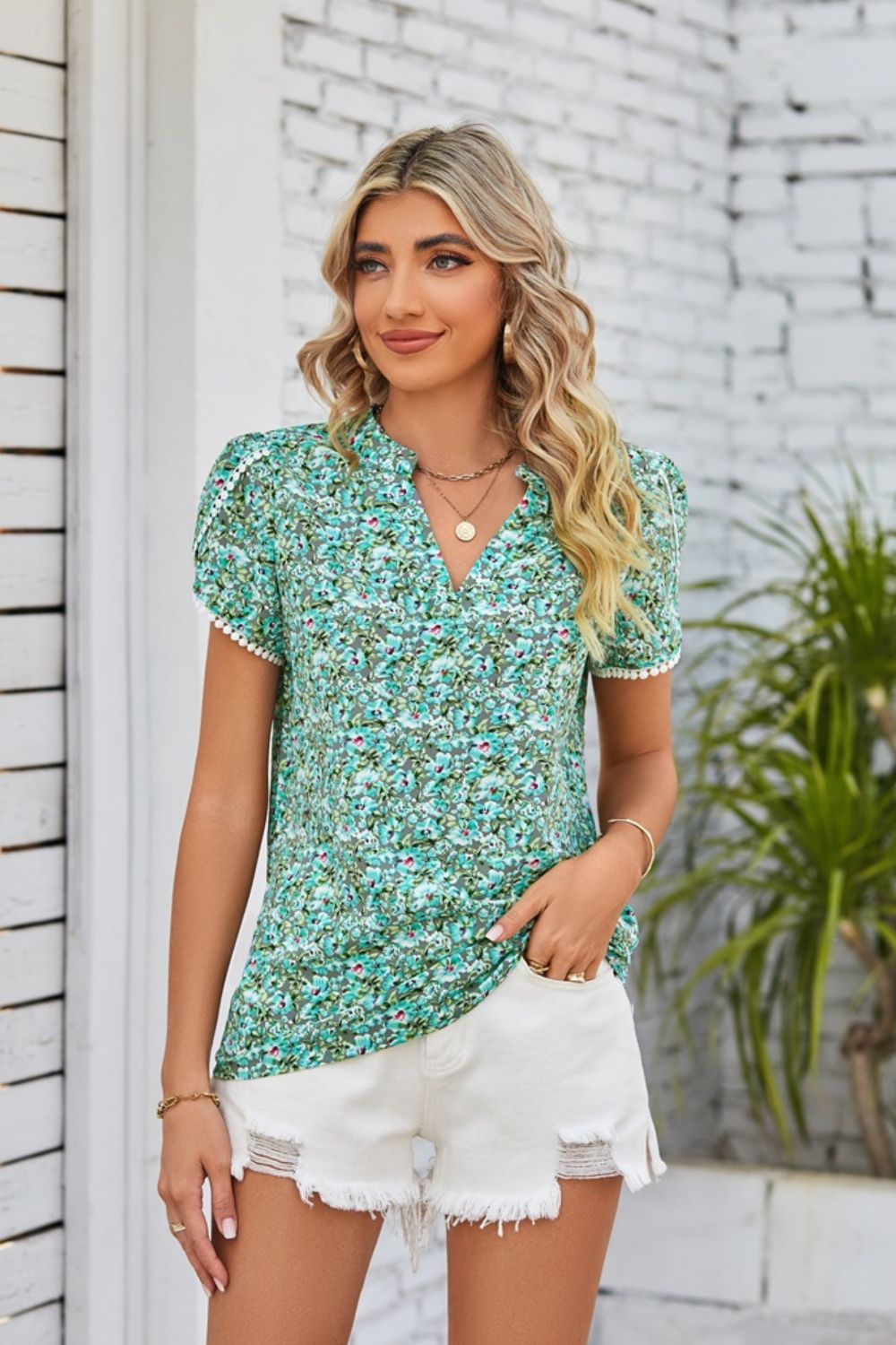 Honeybee Mumford's Floral Notched Neck Blouse