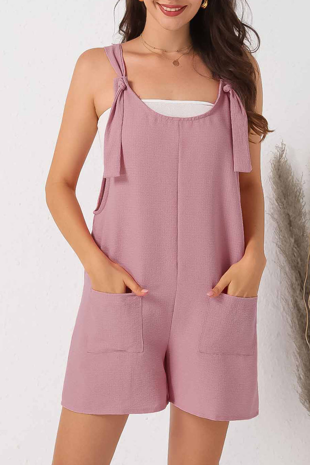 Honeybee Mumford's Pink Adjustable Straps Pocketed Textured Romper