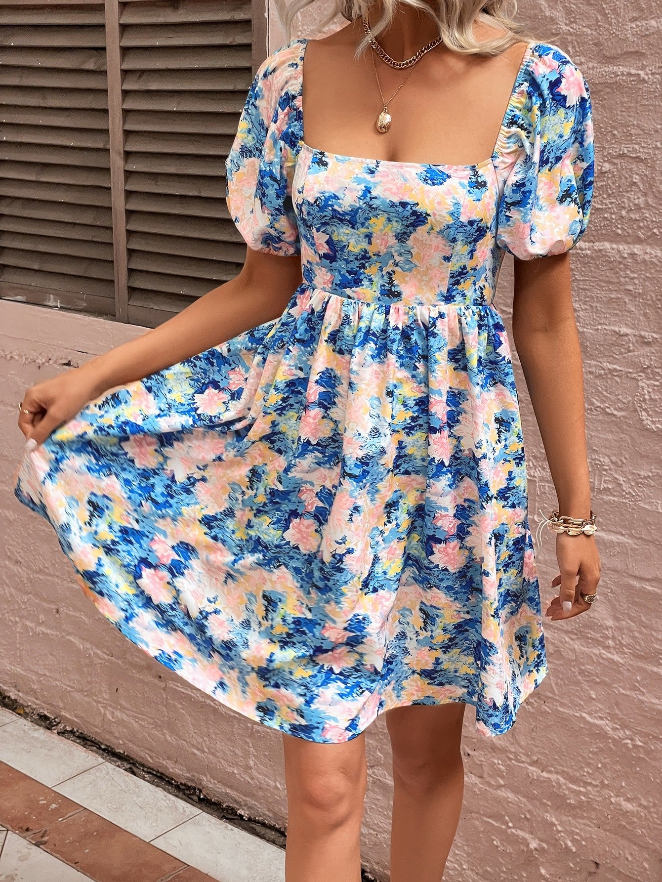 Honeybee Mumford's Floral Square Neck Puff Sleeve Dress