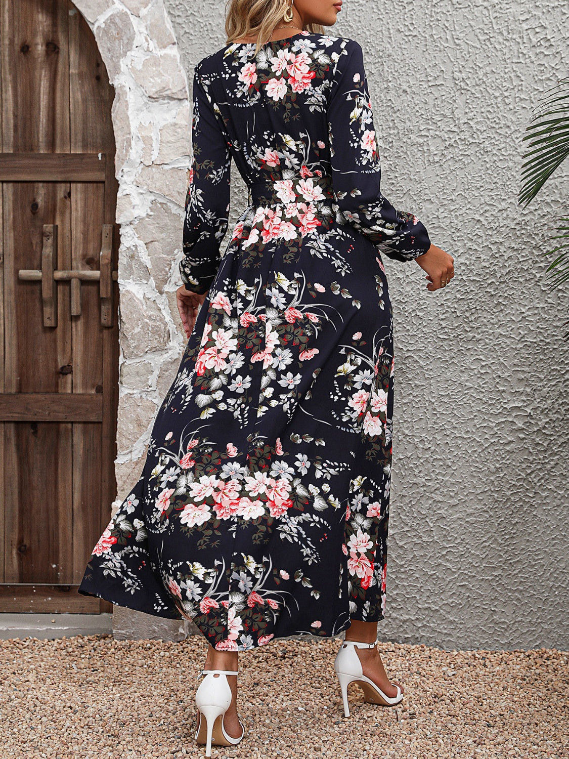 Honeybee Mumford's Floral Long Sleeve Surplice Neck Dress