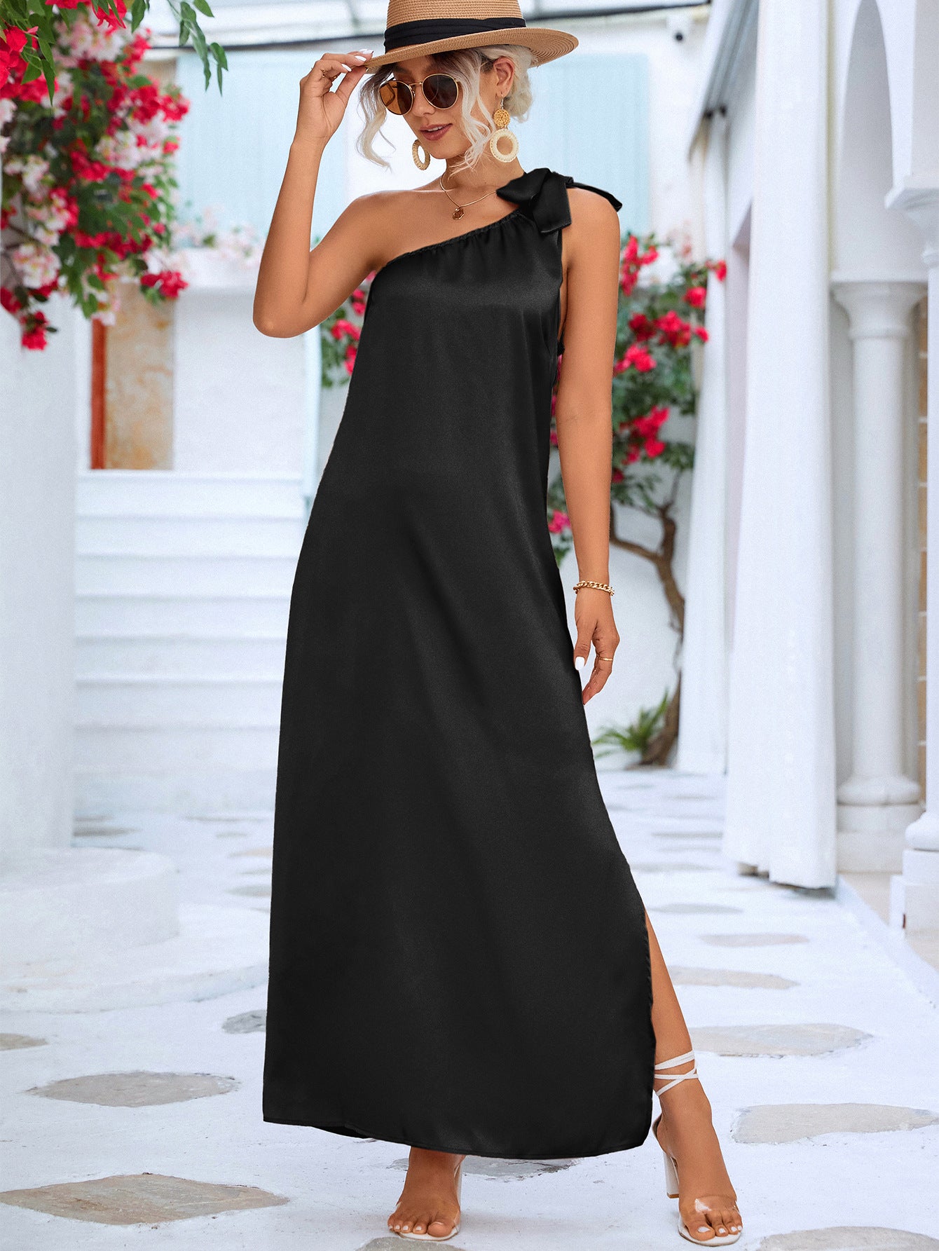 Honeybee Mumford's One-Shoulder Slit Maxi Dress