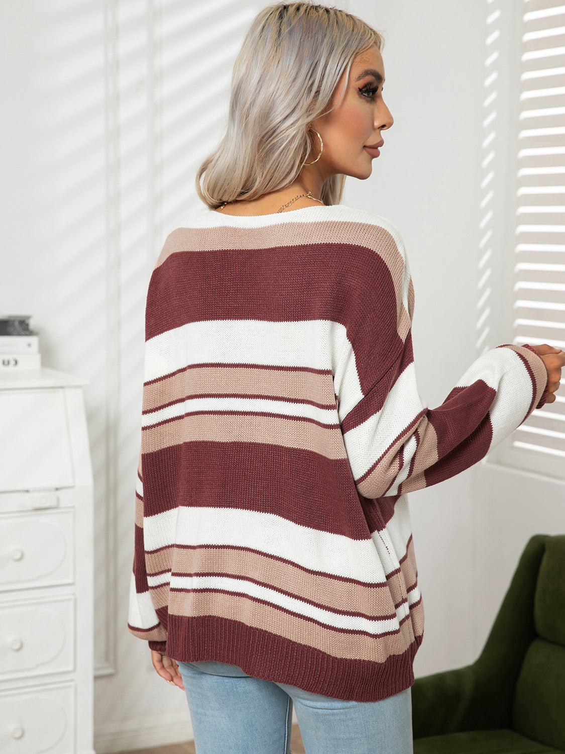 Honeybee Mumford's Striped V-Neck Long Sleeve Knit Top