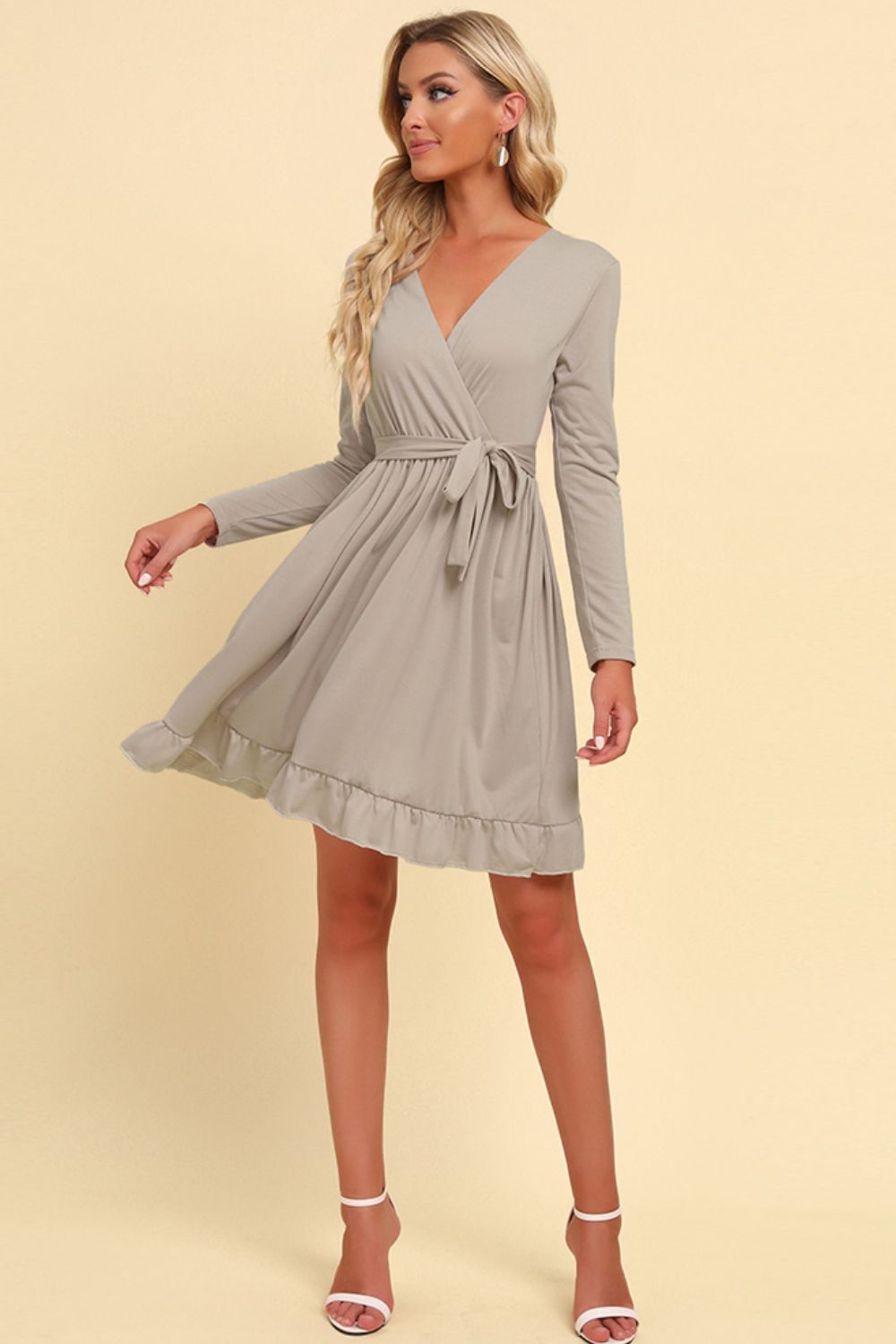 Honeybee Mumford's Long Sleeve Dress w/ Tie Waist Ruffle Hem