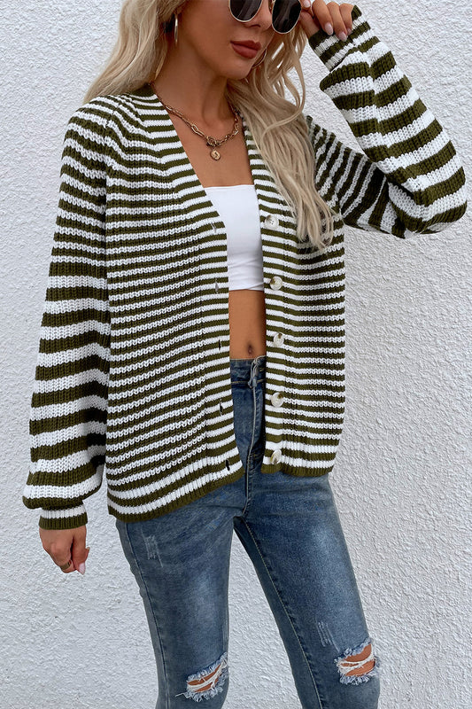 Honeybee Mumford's Striped V-Neck Button-Down Cardigan